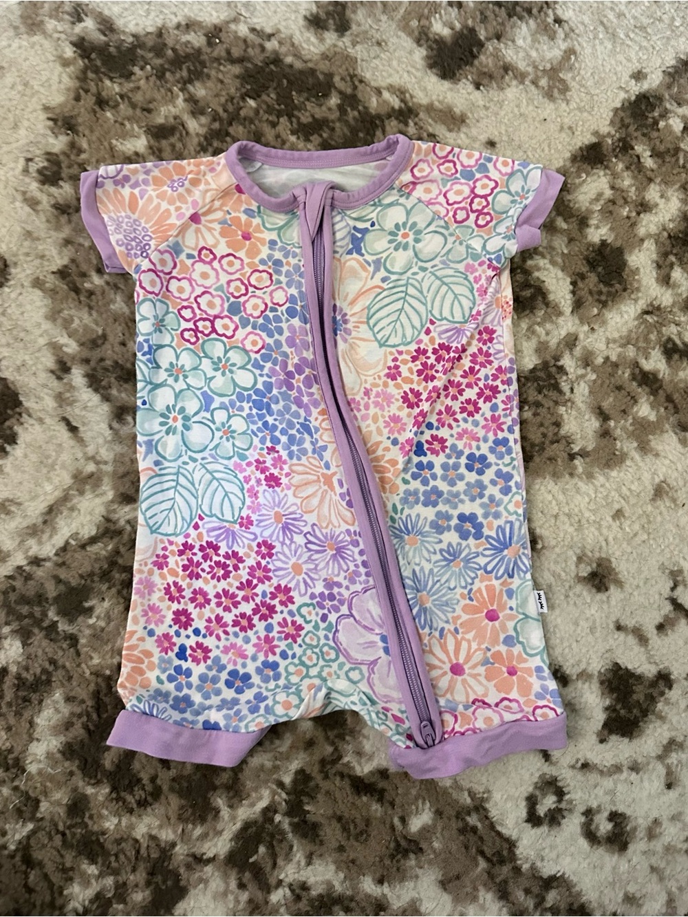 Little Sleepies Purple Trim Floral Infant Romper